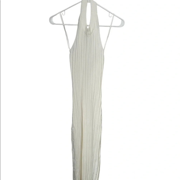 Cream White Halter Maxi Bodycon Dress M - Picture 1 of 4